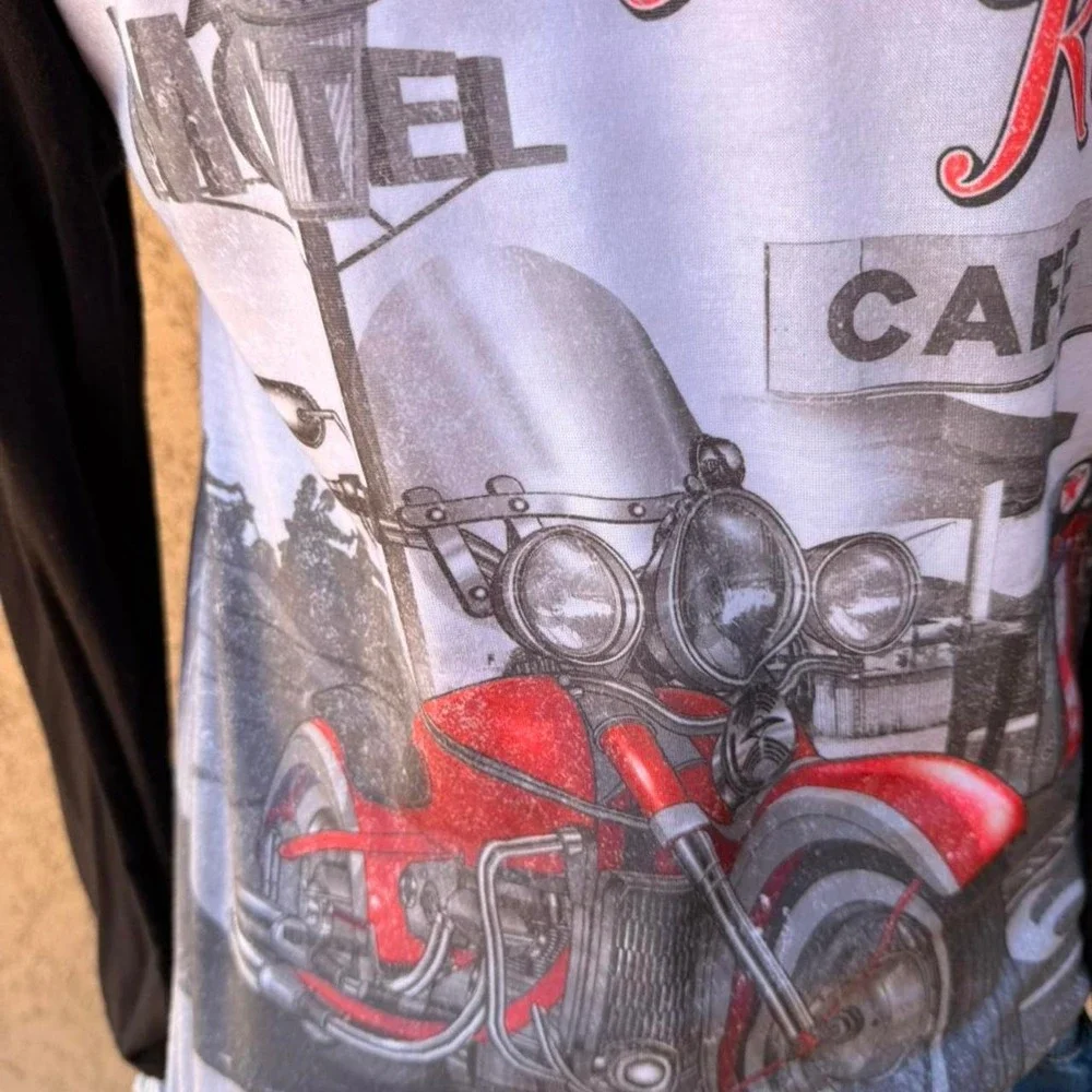 Y2K grunge biker style long sleeve top with graphic print. - Picture 5 of 8